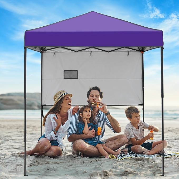 6x4 Pop Up Canopy Tent with Half Wall Panel, Instant Portable Beach Canopy, Outdoor Tent with Carry Bag for Camping, Sports, Tailgating, Events, Purple