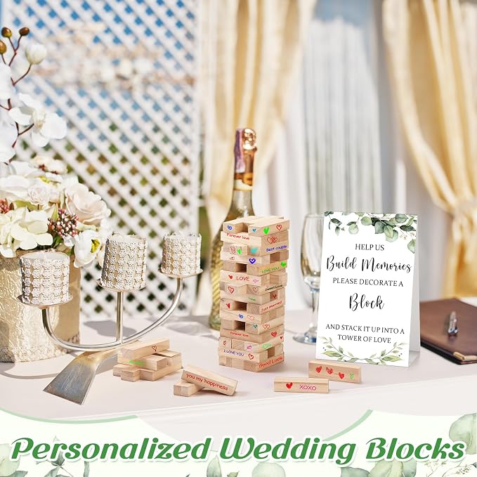 Nuanchu 125 Pcs Wedding Guest Book Alternative 100 Wooden Block Guest Book 24 Signing Pens Wedding Game Sign Wedding Decorations for Reception Bridal Shower Guest Book for Sign in
