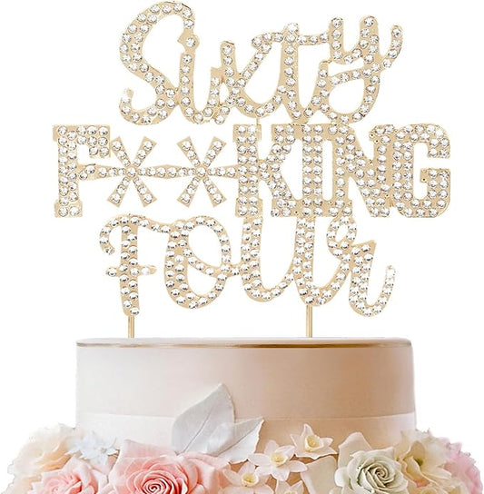 LINGTEER Happy 64th Birthday Funny Gold Rhinestone Cake Topper - Cheers to 64 Years Old,Happy 64th Birthday Party Cake Centerpieces Topper Decorations.