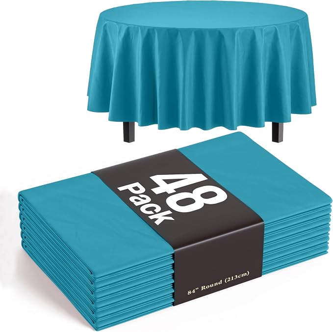 Exquisite Turquoise Round Tablecloths Plastic Table Cloth Disposable 48 Pack 84" Inch Round Table Cloth Disposable Turquoise Tablecloths Plastic Tablecloth Indoor/Outdoor Tablecloth Party Supplies