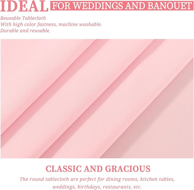 Showgeous 4 Pack Pink Round Tablecloth 90 Inch Washable Polyester Tablecloths for Round Tables Stain Resistant and Wrinkle Table Cloth Decorative Fabric Table Cover for Dining Wedding Party Banquet