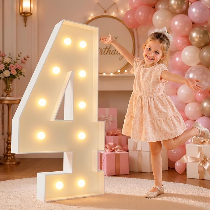 imprsv 4FT Marquee Numbers,DIY Light Up Numbers for 40th Birthday Decorations, Party Party Decorations,Anniversary Party Decor,Mosaic Number for Balloons Number 4,Pre-Cut Foam Board Kit