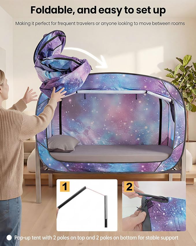 ANC POP Bed Tent Full Bed Canopy Portable Dream Tent for Adult Indoor Sleeping Tents with 2 Doors Breathable Private Space Tents, Unicorn