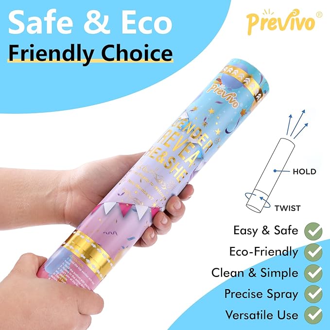 Previvo Gender Reveal Confetti Powder Cannon - 4 Pack Blue Baby Gender Reveal Poppers - 100% Biodegradable Powder Smoke - Baby Party Supplies