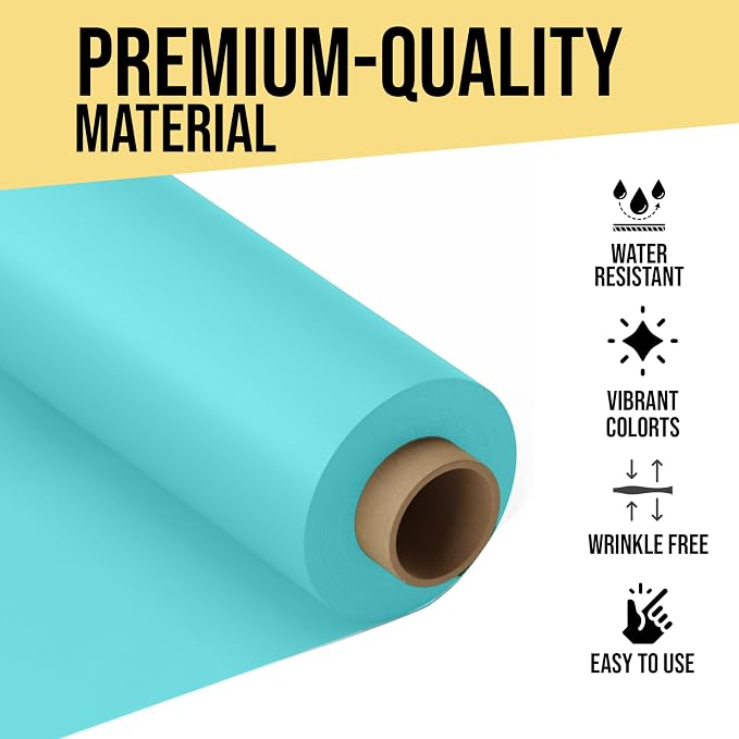 Party Solids 66% Thicker Premium Aqua Blue Plastic Table Cover Roll 40" X 100' Table Cloth Plastic Cover Roll Quality Thick Banquet Rolls Disposable Tablecloth Rolls Strong American Based Company