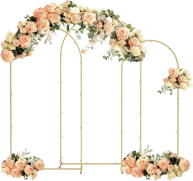Babenest Gold Arch Backdrop Stand Set of 3, Metal Arch Wedding Stand, Balloon Arch Frame for Ceremony Birthday Party Bridal Baby Shower Banquet Halloween Decoration（ 6FT,6.6FT,7.2FT