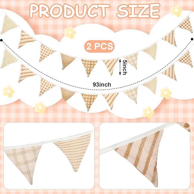 Oudain 2 Pcs Pennant Banner Flags Nursery Garland Triangle Bunting Flags Playroom Wall Decor Banner for Nursery Baby Shower Birthday Boho Wedding Party Event, Each 7.75 ft(Vivid Color)