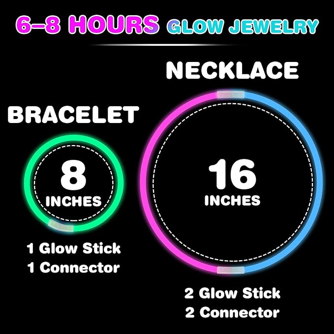 YixangDD 1000 PCS Ultra Bright Glow Sticks, 8 Inch Glow Sticks Bulk Party Pack, Light Up Sticks for Glow Bracelets, Necklaces, Concerts, Christmas, Party Supplies with 1000 Connectors