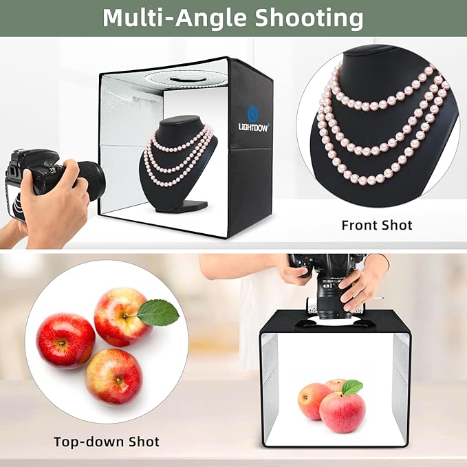 Lightdow 24"x24"x24" Photo Studio Light Box Photography with 300 LEDs(CRI>95) & Type-C Plug(35W)+Cable,6 Backdrops-Portable/Dimmable Folding Shooting Tents for Toys/Jewelry/Bonsai/Bags/Suitcases