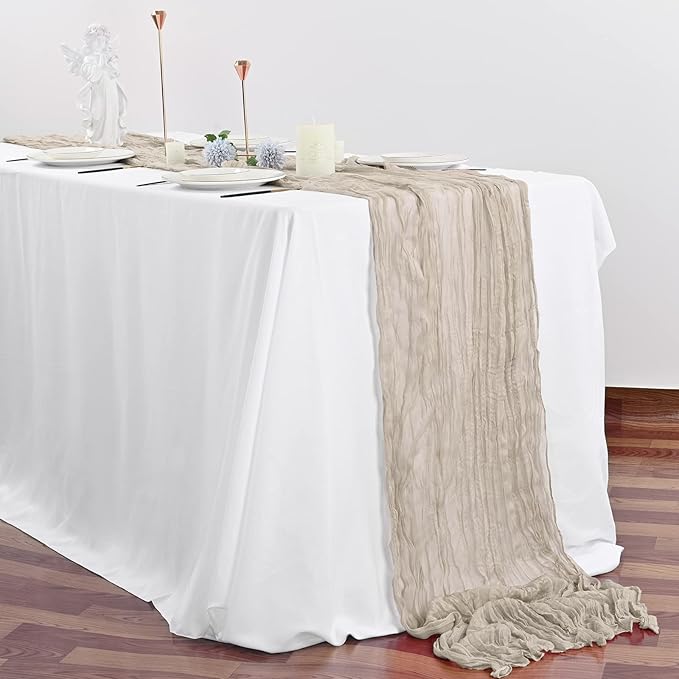 10 Pcs Rosy Brown Cheesecloth Table Runner 10FT, Gauze Table Runner for Wedding Reception Sheer Bridal Shower Birthday Party Boho Table Decoration, Rustic Romantic Wedding Runner