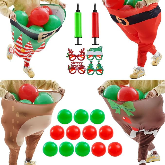 21 Pcs Christmas Granny Pants Outdoor Game, 4 Giant Granny Funny Pants with 1 Pump 12 Bouncy Balls & 4 Christmas Glasses, Holiday Tossing Game for Adults Family Yard Party