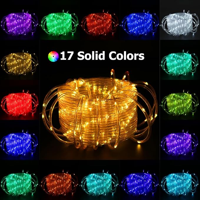 50ft Outdoor LED Rope Lights, IP68 Waterproof 25 Color Changing String Lights, Red White Blue for 4th of July Patriotic Decorations, Warm White & RGB Twinkle Fairy Light for Christmas Indoor Outside
