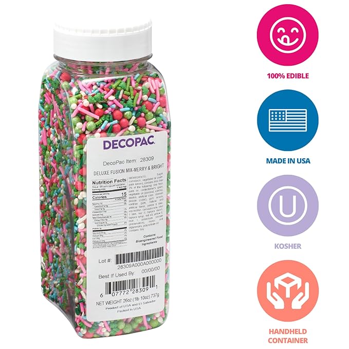 DECOPAC Merry & Bright Deluxe Fusion Mix Candy Sprinkles, 26oz, Fancy Christmas Sprinkles, Edible Festive Sprinkles For Celebration Cakes, Cupcakes, Cookies and Donuts, Multi