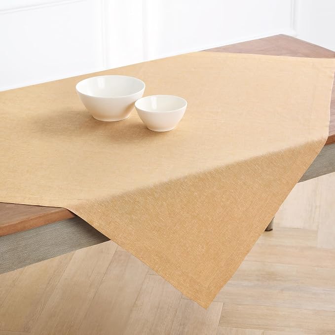 Solino Home Linen Cloth Tablecloth 52 x 52 Inch - 100% Pure Linen Golden Nugget Square Tablecloth - Athena, Machine Washable Table Throw for Summer