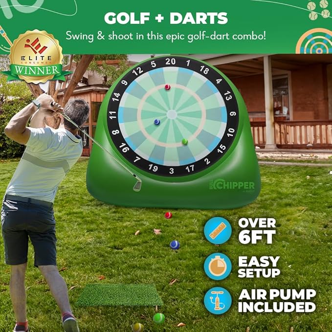 Swooc Games® - Bull Chipper™ | Giant Golf Darts with 10+ Golf Games | Backyard Game with Air Pump | Yard Game for Adults | Giant Outdoor Fun for Adults and Family | Outside Activity - Golf Chipper