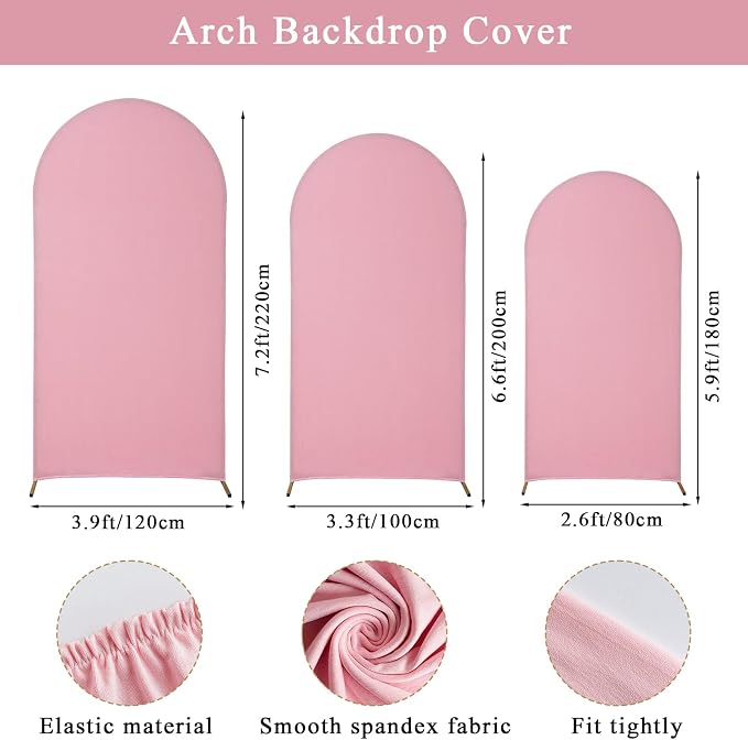 Gawicpy Wedding Arch Backdrop Stand Set Metal Arch Backdrop Stand with Wedding Arch Cover, Wedding Balloon Arch Backdrop Stand for Birthday, Baby Shower, Anniversary (Pink, 5.9FT+6.6FT+7.2FT)
