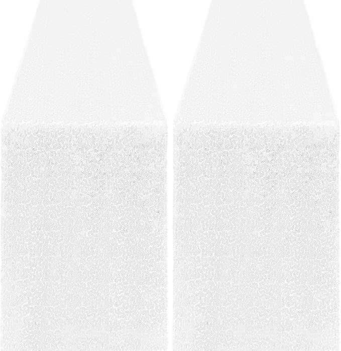 2 Packs 12 x 72 inches Sequin Table Runner, White Glitter Table Runner for Birthday Party Supplies Wedding Engagement Baby Shower Holiday Celebration Event Decorations