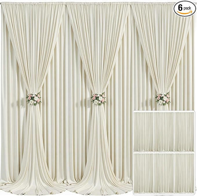 6 Panels Beige Backdrop Curtain for Wedding Parties Wrinkle Free Beige Photo Curtains Backdrop Drapes Fabric Decoration for Baby Shower Photoshoot 30ft(W) x 10ft(H)