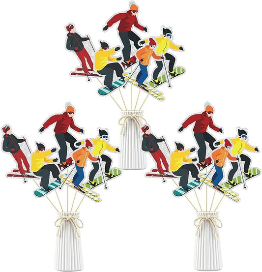 Set of 15,Skier Theme Centerpiece Sticks,Ski Lovers, Ski Sport Birthday Party Table Toppers,Winter Sports Theme Party Decoration Supplies