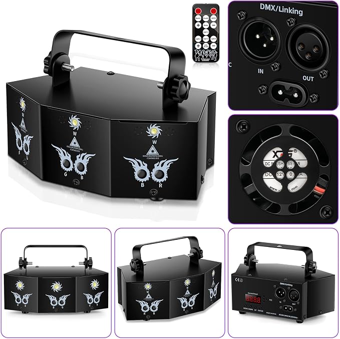 U`King Party Lights DJ Disco Light,9 Lens Stage Lighting Support DMX512 and Sound Activated with Remote Control Laser Lights for Parties Birthday Wedding Karaoke Bar KTV Club Stage Live Show