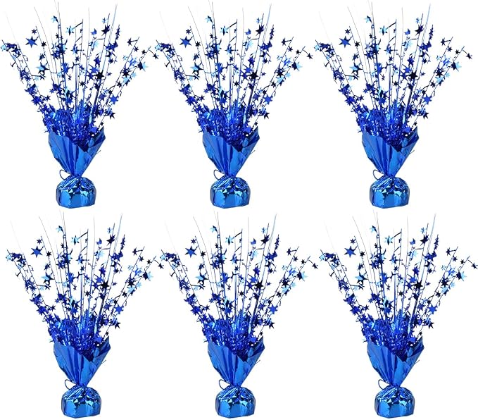 Miliocry 6 Pack Metallic Foil Spray Centerpiece Star Table Decoration Burst Table Centerpieces for Birthday Wedding Anniversary Graduation Holiday Party Supplies Decor Blue