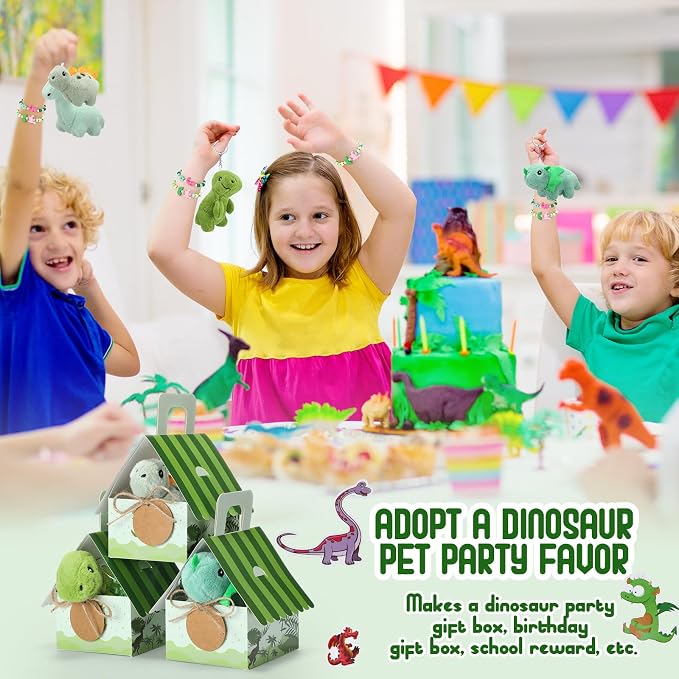 Remuuly 100 Pcs 16 Sets Dinosaur Party Favor Mini Dinosaur Stuffed Animals Bulk Plush Keychains Bracelet Gift Box Sticker for Adopt an Animals Favors Birthday Goodie Bag Supplies Fillers Stuffers
