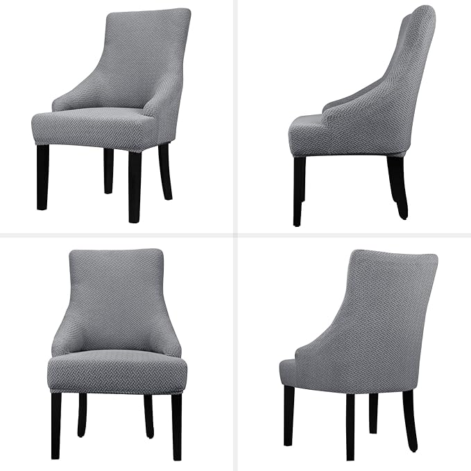 Lellen Velvet Stretch Wingback Chair Cover Slipcover - Reusable Wingback Side Chair Slipcover Accent Chair Cover Wing Chair Cover Protector Cover for Dining Room Banquet Home Decor (Sliver Grey, 2PC