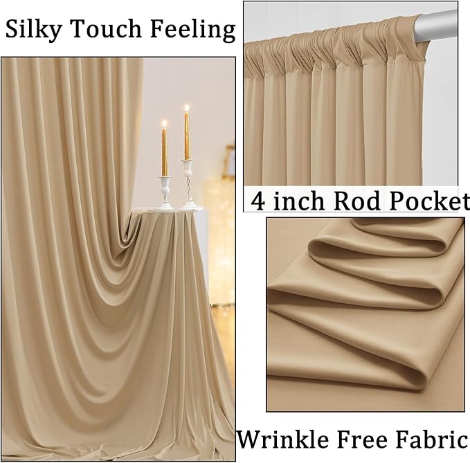 10ft x 8ft Wrinkle Free Champagne Backdrop Curtains for Parties, Thick Fabric Photo Backdrop Drapes for Weddings Photography Birthday Party Backgrpund Decor