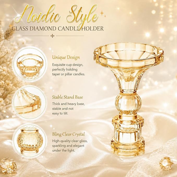 Sieral 24 Pcs Gold Taper Candle Holders 4'' Tall Candlestick Glass Holders Bulk Stripe Decorative Stand Wedding Stick Holder for Anniversary Party Dining Table Festival Decor
