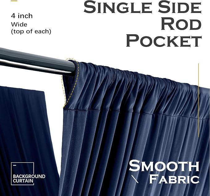 50ftx40ft Navy Blue Ceiling Curtain for Wedding Parties – 10 Panels Wrinkle-Free 40 FT Long Tent Draping Curtains for Wedding, Birthday & Theme Parties, 40ft Height with Rod Pocket