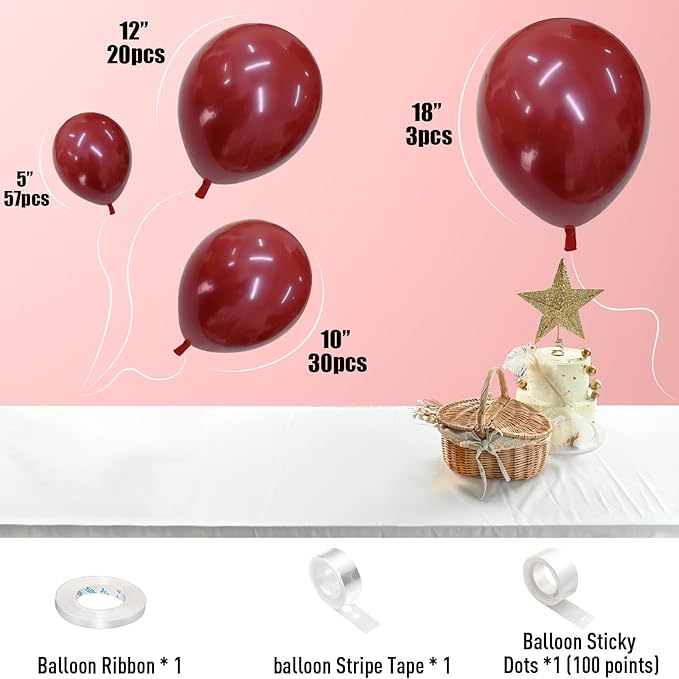 Red Balloons Double Stuffed, Ruby Red Balloon Garland Kit Dark Red Latex Balloons Different Sizes 18/12/10/5 Inch Burgundy Maroon Red Balloon Arch for Birthday Wedding Valentine Day Party Decorations