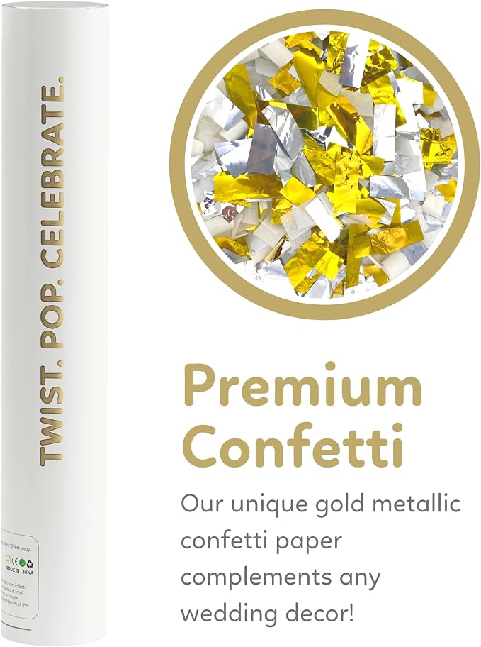 Gold & Silver Confetti Poppers Confetti Cannon | 6 Pack | Party Poppers Decoration for Wedding, Engagement, Graduation, Birthday | Wedding Party Favors | Launches 25 ft | 12 inch | TUR Party Supplies