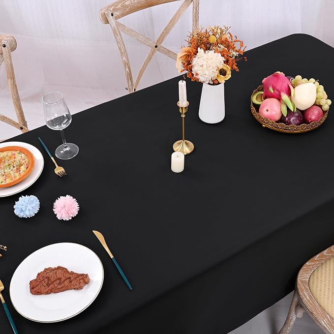 8 Pack Black Rectangle Tablecloth 60 x 102 Inch, Waterproof Polyester Table Cloth for 6 Foot Tables, Black Tablecloths Stain and Wrinkle Resistant Washable Fabric Table Cover for Party Dining Wedding