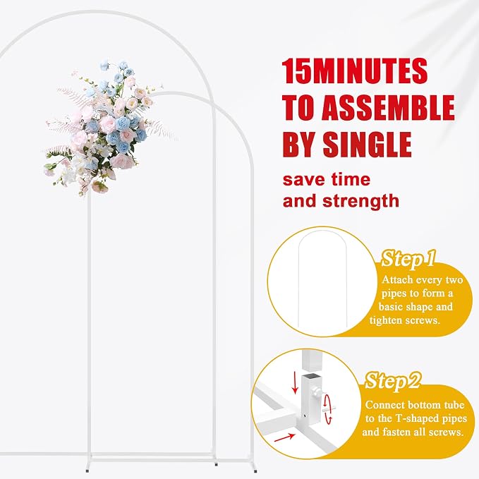 Putros Arch Backdrop Stand, 7.2ft & 6ft, Metal Wedding Arch Stand, White, Set of 2, Arched Background Frame for Birthday Party, Baby Shower, Graduation, Photography Decoration
