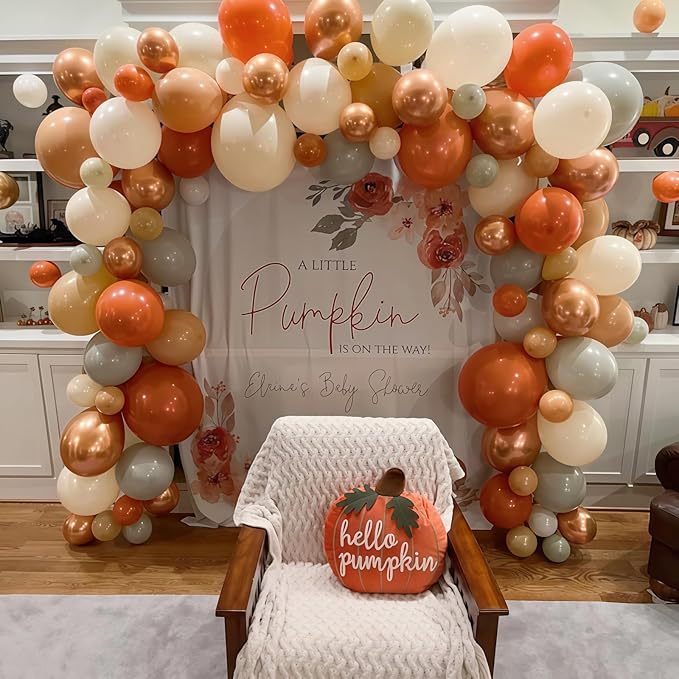 Fall Balloon Arch kit, 122Pcs Thanksgiving Balloon Garland, Beige Burgundy Dusty Green Ivory White Metallic Gold Balloons for Autumn Birthday Harvest Baby Shower Fall Little Pumpkin Party Decorations