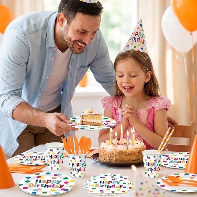 Happy Birthday Plates and Napkins Party Supplies Set,90Pcs Birthday Plates and Napkins Tableware Sets with Forks Cups,Disposable Colorful Birthday Party Decorations