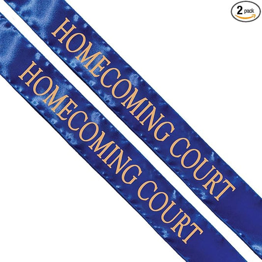 Anderson's Blue Satin Homecoming Court Sash Set, Elegant 3" x 72" Sashes with Gold Imprint for Homecoming Night Coronation and School Events, 2‑Piece Set