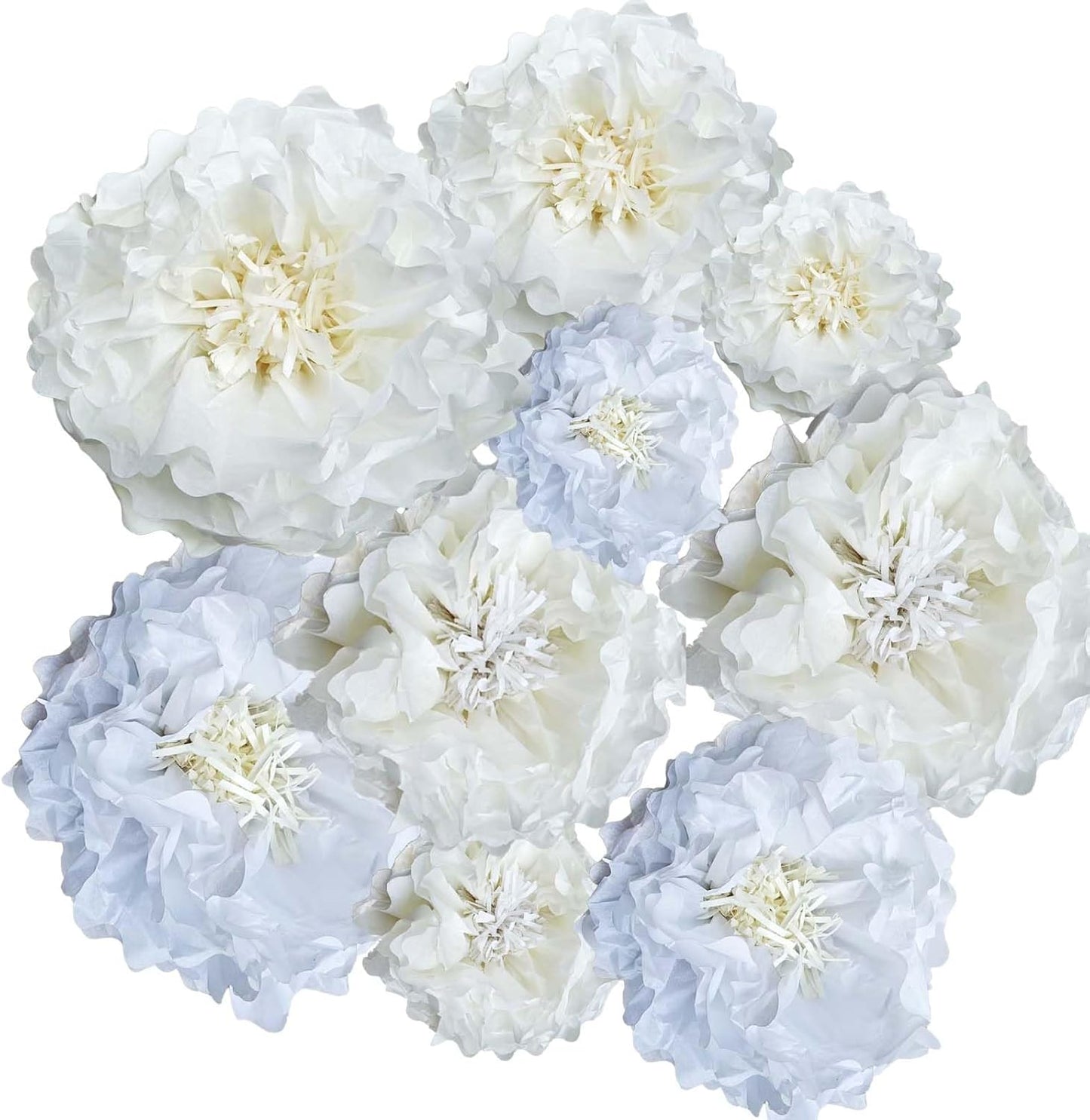 White Paper Flower Pom Poms Wall Decorations for Birthdays, Bridal, Baby Showers, Weddings, Outdoor Decor, Tea Parties, Engagement