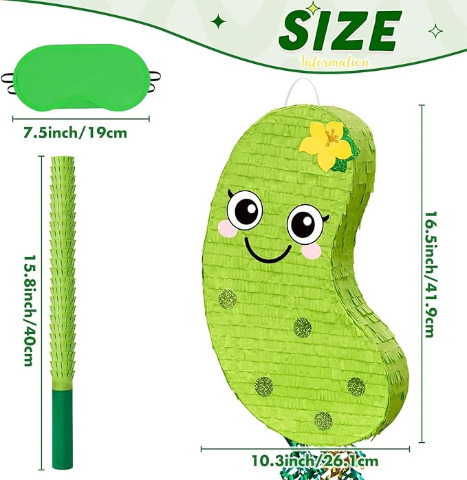 WERNNSAI Pickle Piñata - Pickle Cucumber Party Decorations Pepino Party Piñata Game for Vegetable Themed Celebration Baby Shower Favors Playroom Kitchen Market Decor Supply