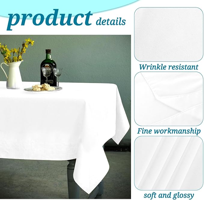 6 Pack Tablecloth 72 x120 inch Polyester Table Cloth for 6-8 Foot Rectangle Tables,Stain and Wrinkle Resistant Washable Fabric Table Covers Polyester White Table Clothes for Wedding,Party,Banquet