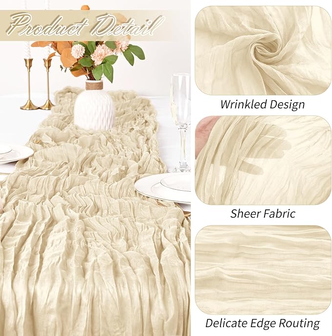 15 Pack Ivory Cheesecloth Table Runner 17 x 108 inch Cheese Cloth Table Runners 9ft Ivory Table Runner Rustic Romantic Sheer Gauze Runner for Wedding Party Baby Shower Table Decoration