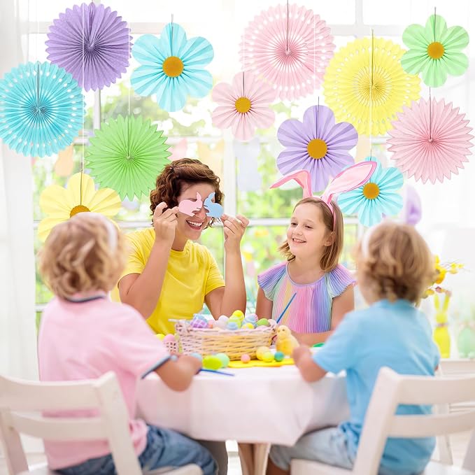 Pastel Paper Fans Party Decorations, 12PCS Macaron Flower Wall Backdrop for Gender Reveal, Boho Rainbow Birthday, Wedding, Bridal Shower & Nursery Decor, Easter
