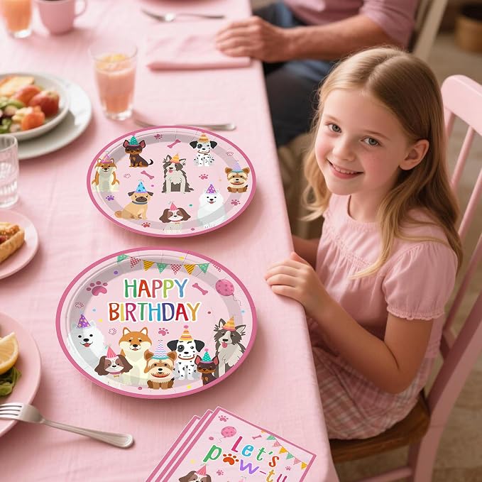 Cocomigo Dog Birthday Decorations, 230 Pcs Puppy Birthday Party Decorations Set with Backdrop, 2 Tablecloths, Plates, Napkins, Balloons & Banner, All-in-One Dog Party Supplies, Serves 25