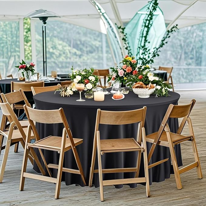 10 Pack Black Round Spandex Tablecloths for 60 inch Table, 120 Inch Spandex Fitted Tablecloths, Wrinkle Free Washable Polyester Tablecloth for Wedding, Party, Birthday, Home Decoration