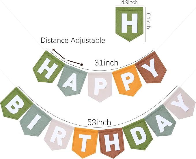 Felt Green Happy Birthday Banner Birthday Decorations for Women Girls Boys Men Pets Handmade Party Backdrop