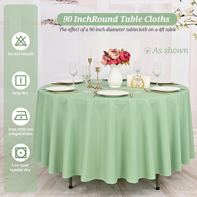 10 Pack Sage Green Round Tablecloths 90 Inch, Polyester Round Table Cloth Circle Bulk Linen Washable Table Cloth Stain and Wrinkle Resistant Circle Table Cover for Wedding Party Dining Banquet
