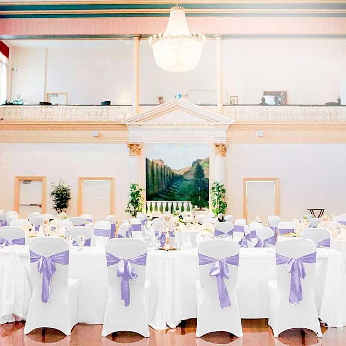Pesonlook 60 PCS Lavender Satin Chair Sashes Bows Satin Chair Sashes Universal Chair Cover for Wedding Reception Restaurant Event Decoration Banquet,Party,Hotel Event Decorations (7 x 108 inch)