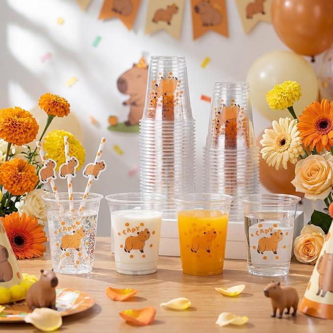 Funnymoom 60 Pack Capybara Plastic Cups 12 oz Capybara Birthday Decorations Cute Cartoon Animal Disposable Clear Plastic Drinking Cups for Animal Theme Birthday Baby Shower Party Decorations Supplies
