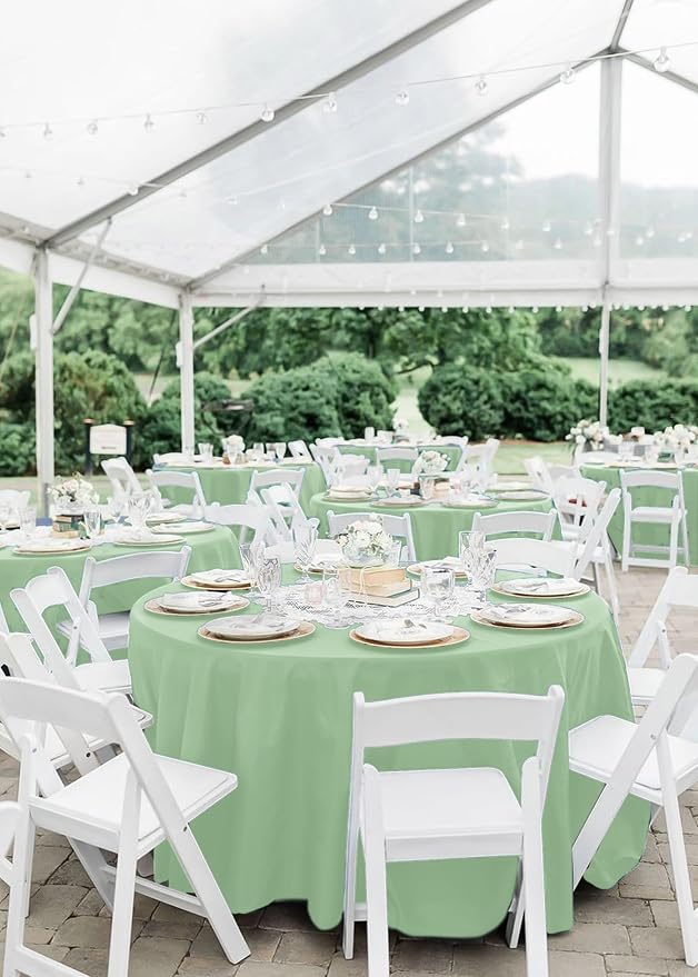fani 8 Pack Polyester Round Tablecloth 90 Inch Sage Green Circular Tables Cloth, Stain and Wrinkle Resistant Washable Round Table Cover for Wedding Party Kitchen Dining Table Buffet Parties Camping