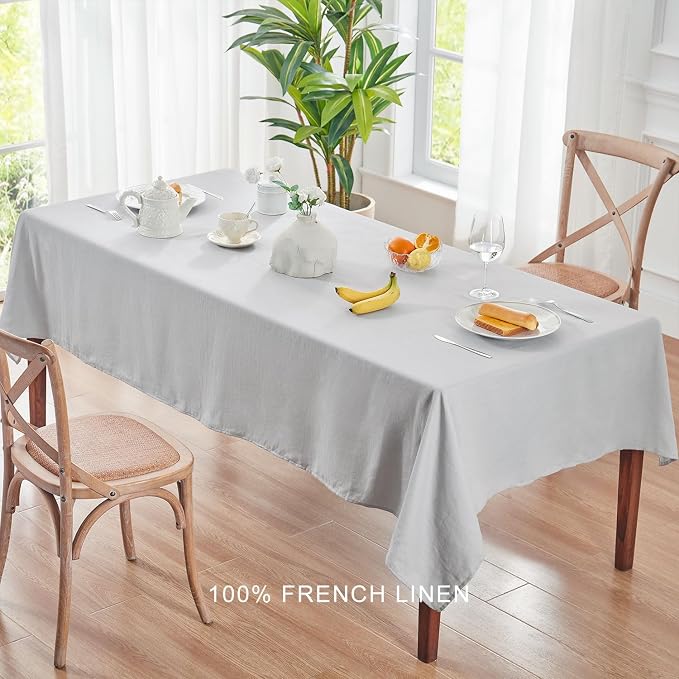 TOSMO 100% French Linen Tablecloth, Washable Farmhouse Rectangle Table Cloth for Kitchen, Dining, Party, Cocktail, Indoor and Outdoor Daily Use(52''x70'',Soft Grey)